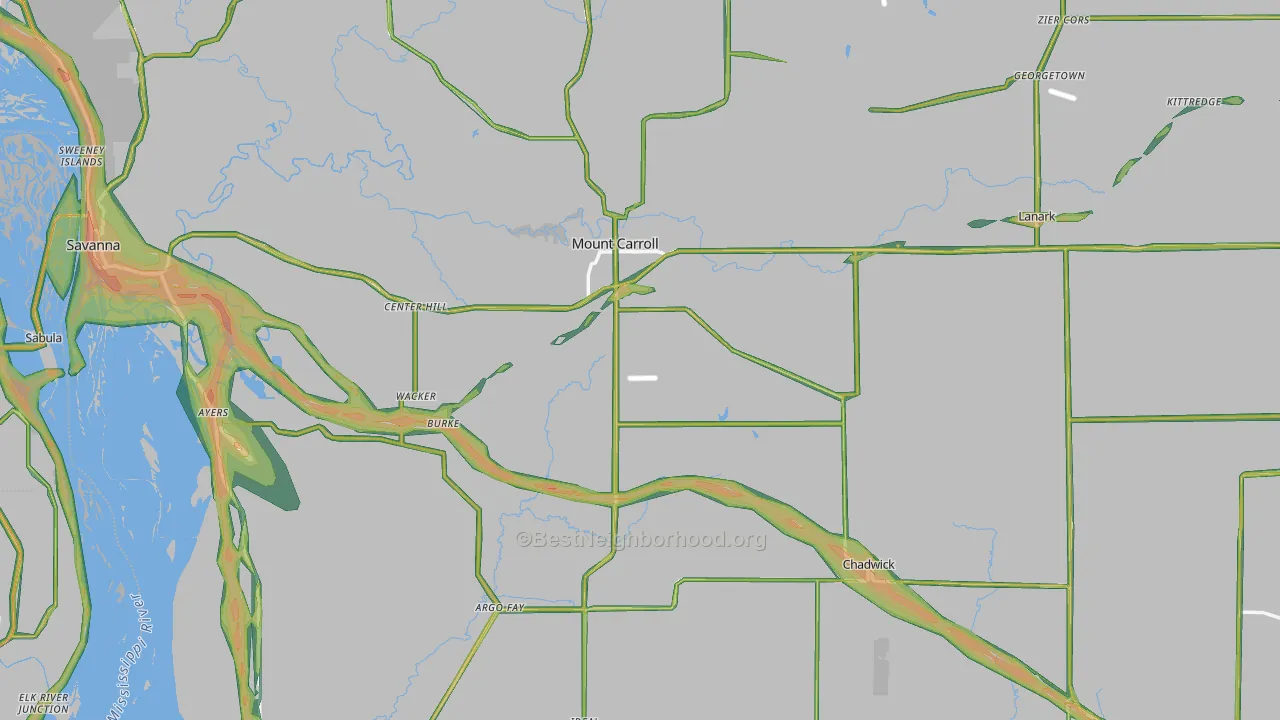 Carroll County, IL Map of Noise Levels in Carroll County