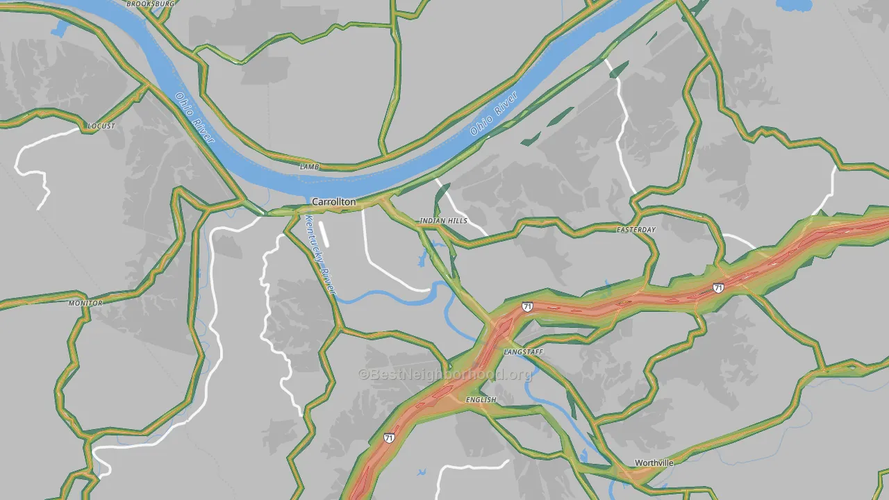 Carroll County, KY Map of Noise Levels in Carroll County