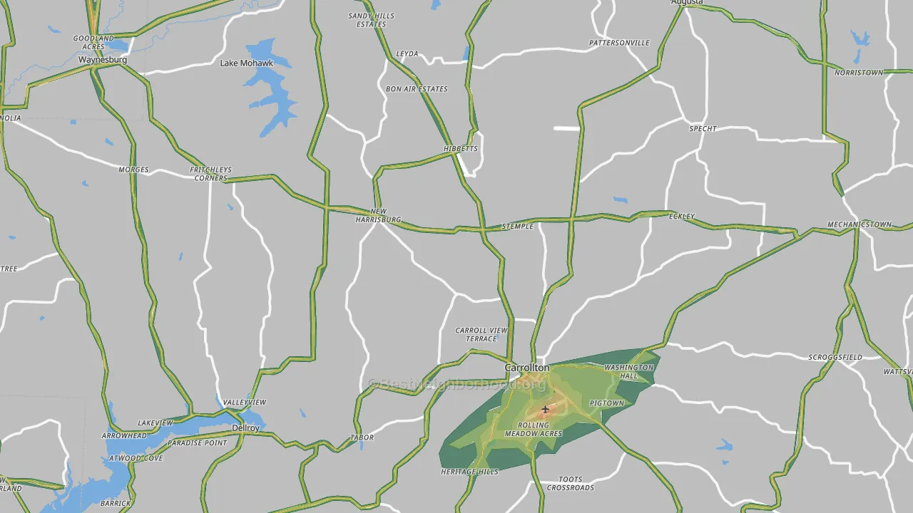 Carroll County, OH Map of Noise Levels in Carroll County