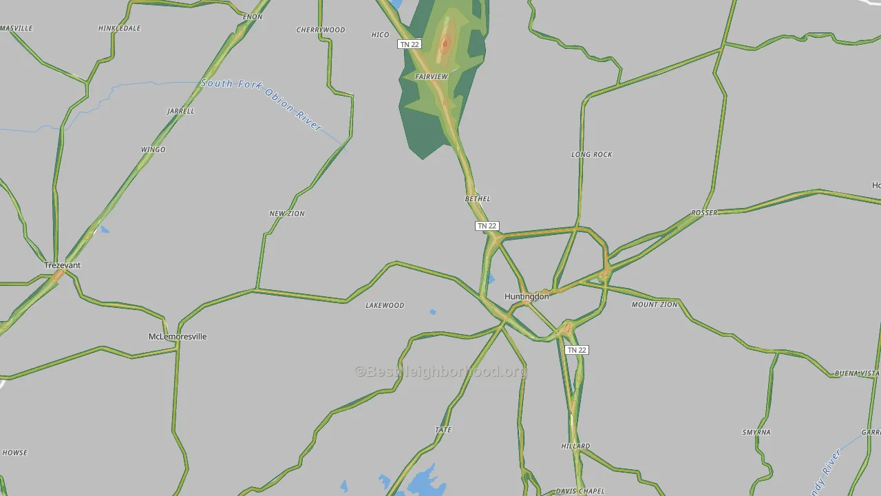 Carroll County, TN Map of Noise Levels in Carroll County