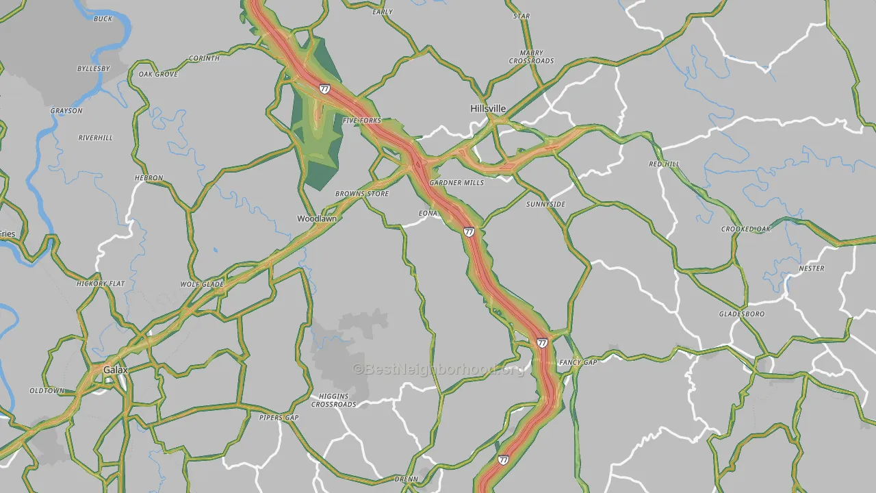 Carroll County, VA Map of Noise Levels in Carroll County