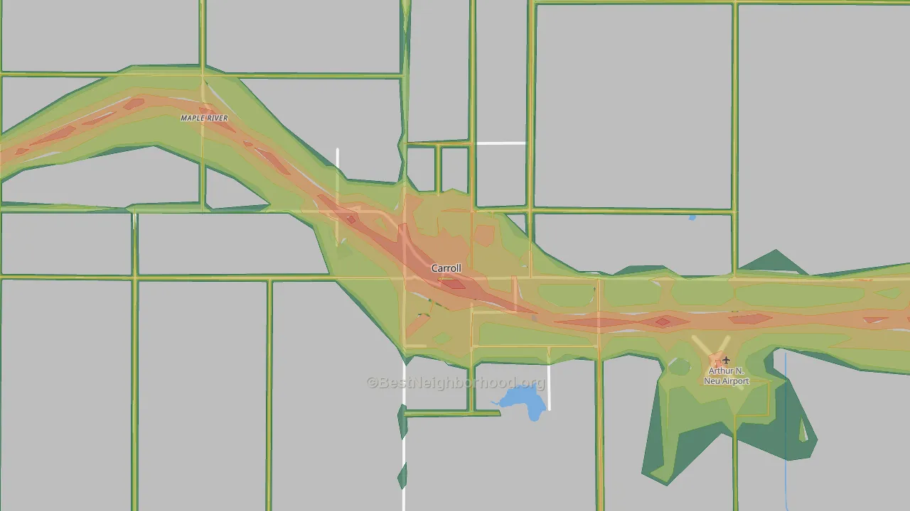 Carroll, IA Map of Noise Levels in Carroll