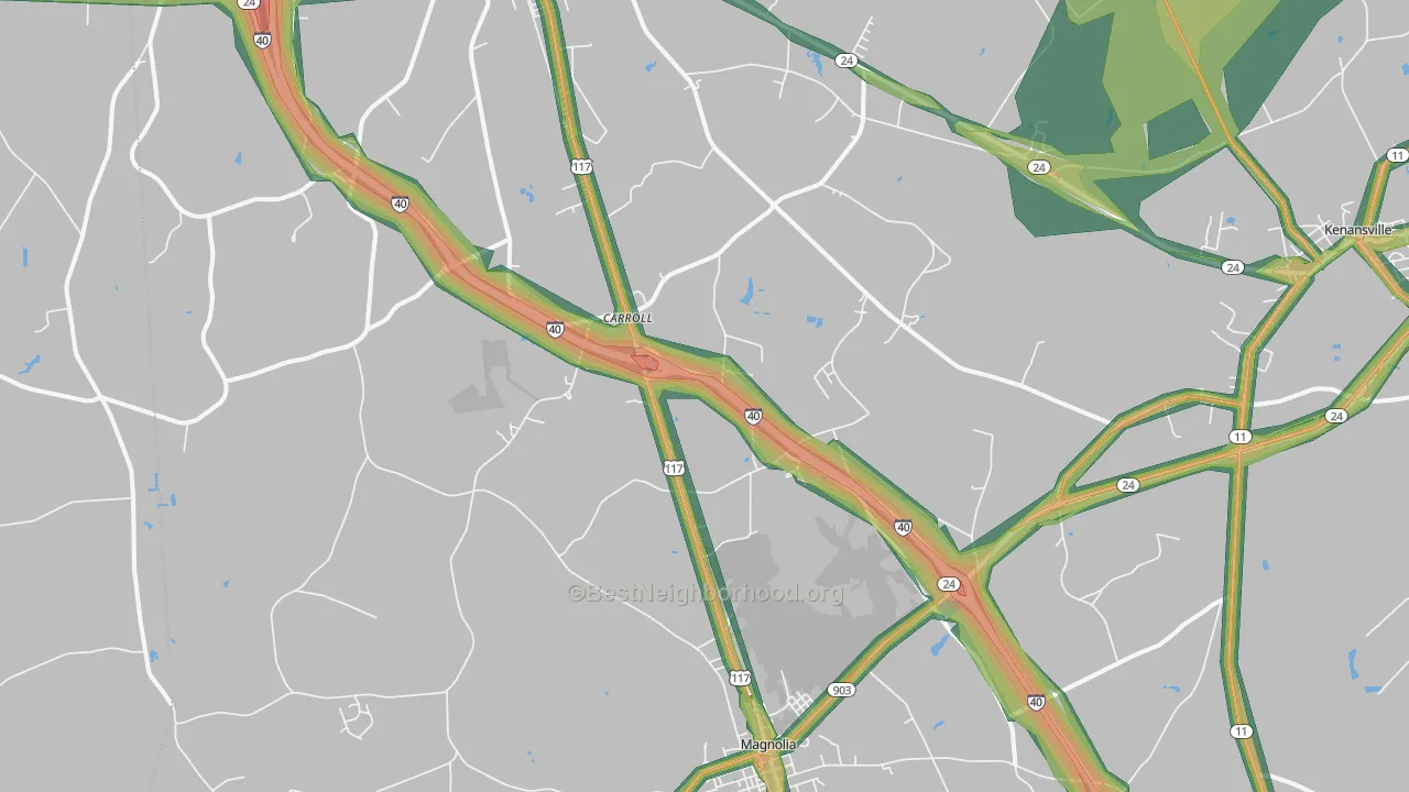 Carroll, NC Map of Noise Levels in Carroll