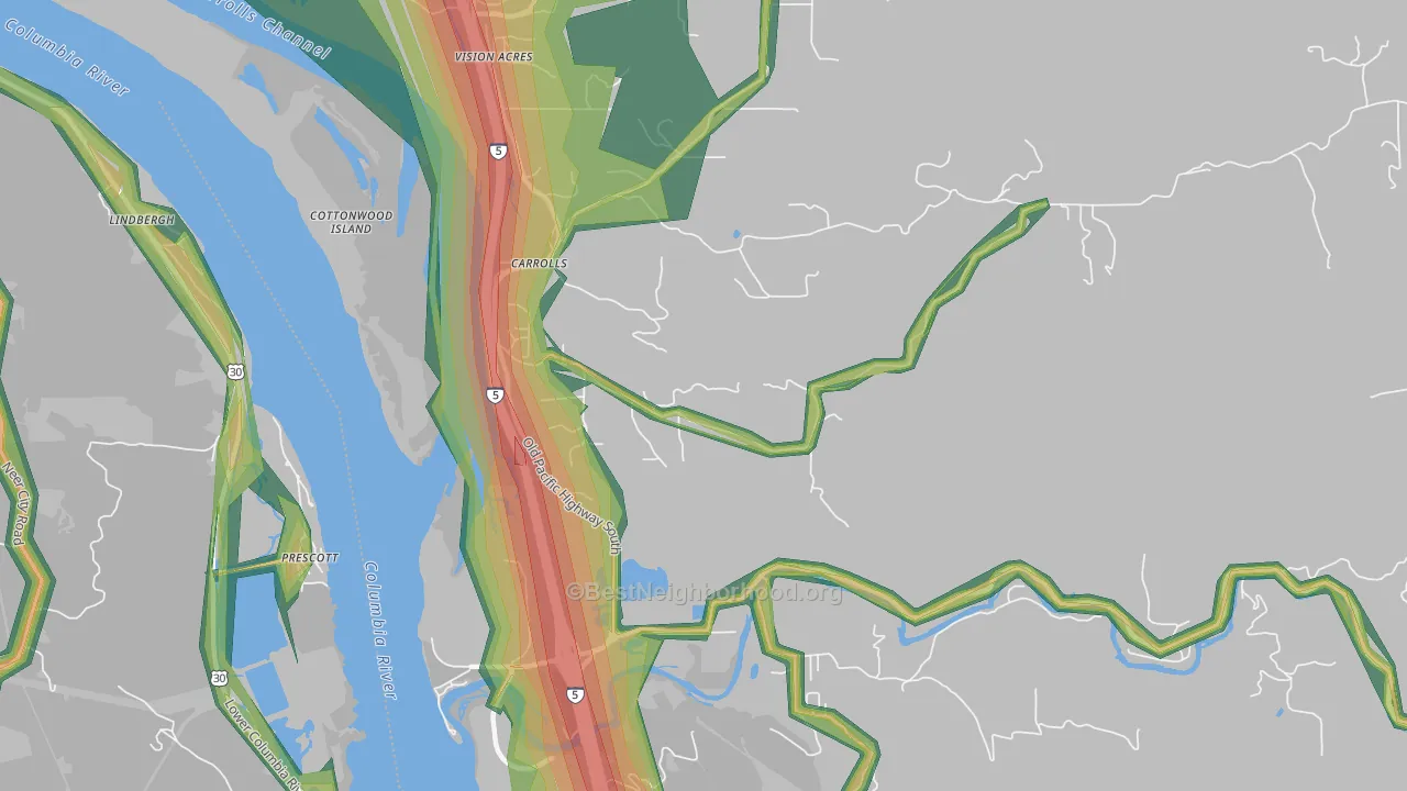 Carrolls, WA Map of Noise Levels in Carrolls