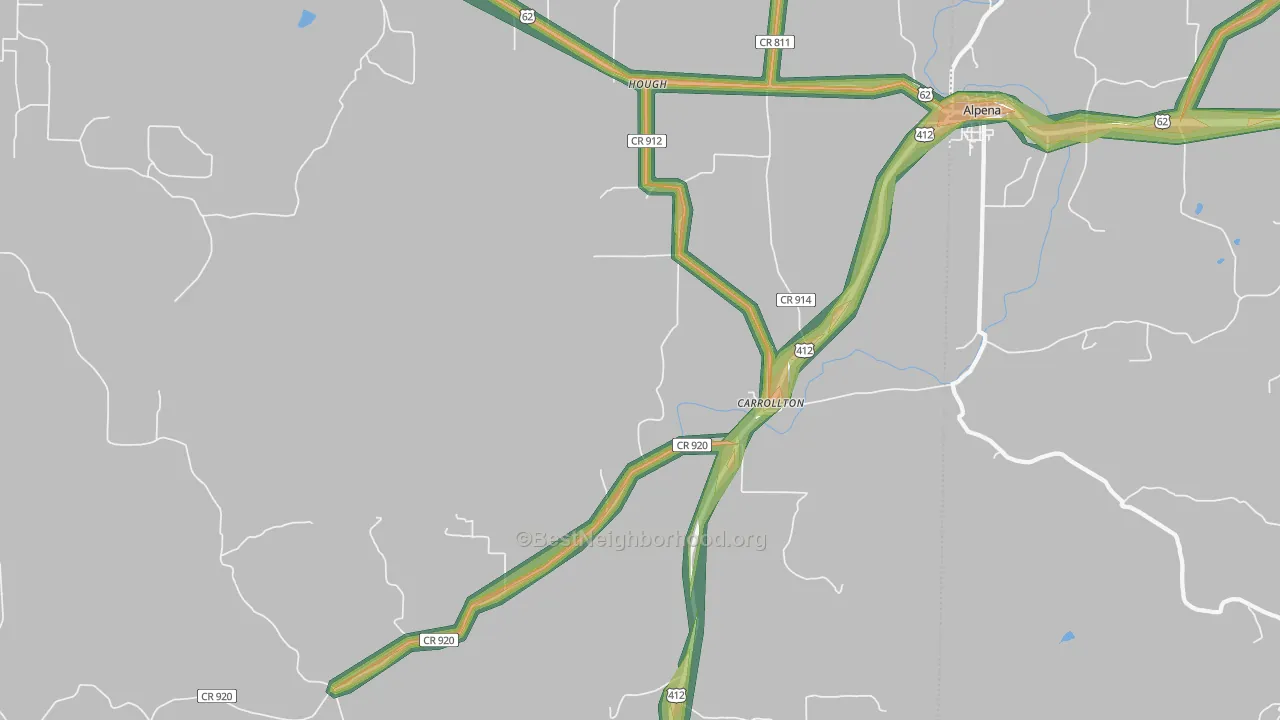Carrollton, AR Map of Noise Levels in Carrollton