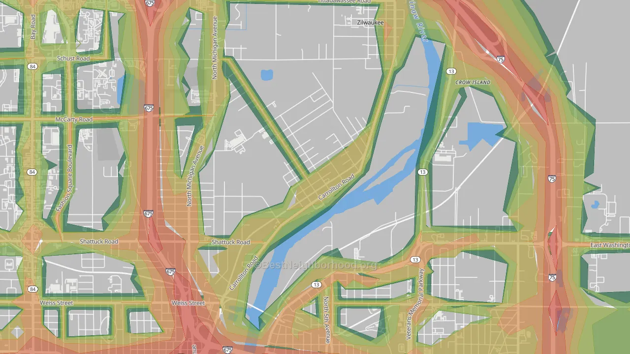 Carrollton, MI Map of Noise Levels in Carrollton