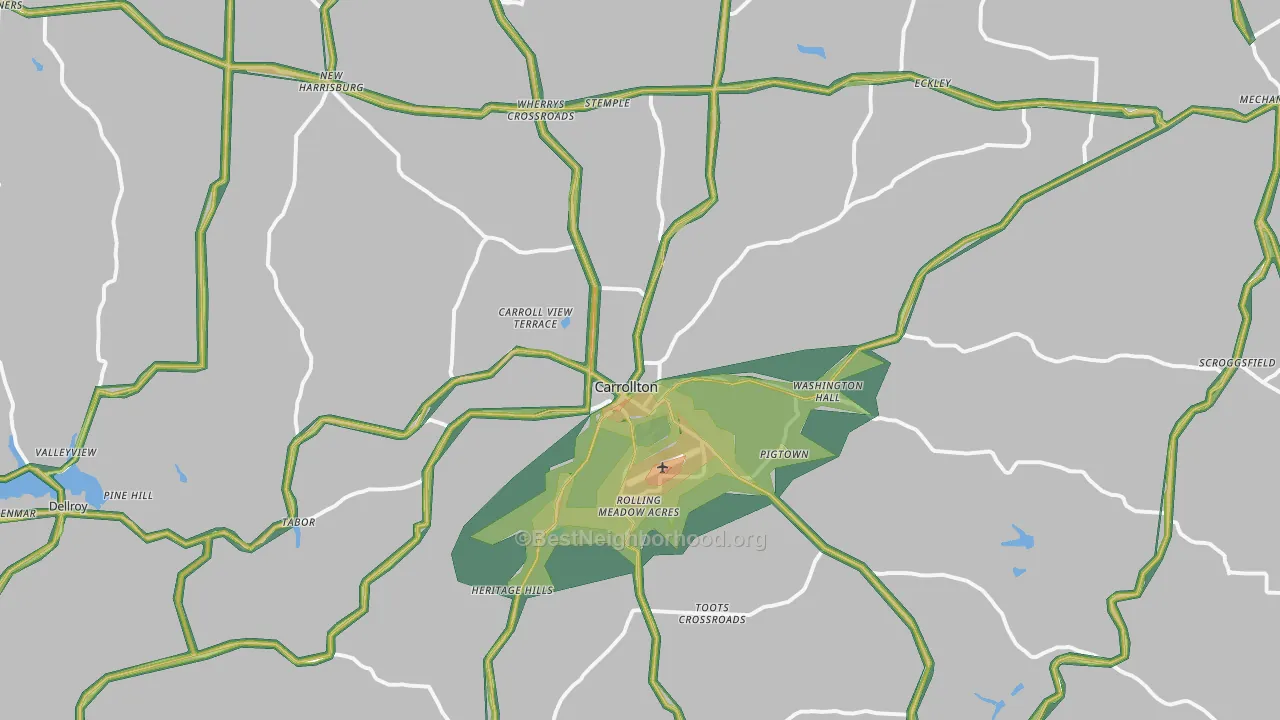 Carrollton, OH Map of Noise Levels in Carrollton