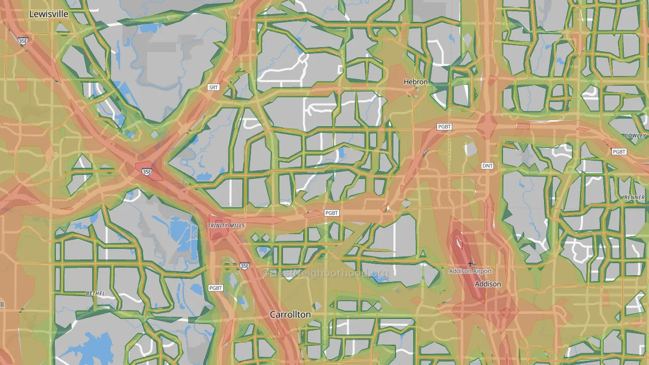 Carrollton, TX Map of Noise Levels in Carrollton