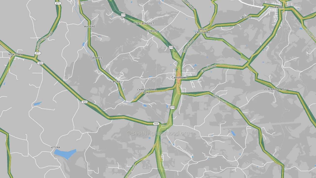 Carrolltown, PA Map of Noise Levels in Carrolltown