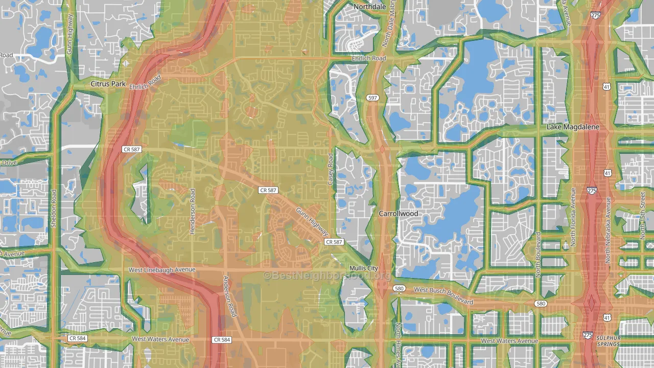 Carrollwood, Tampa, FL Map of Noise Levels in Carrollwood