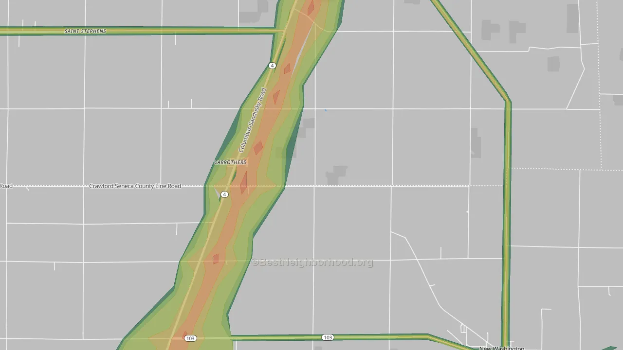 Carrothers, OH Map of Noise Levels in Carrothers