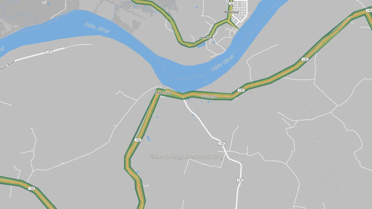 Carrsville, KY Map of Noise Levels in Carrsville