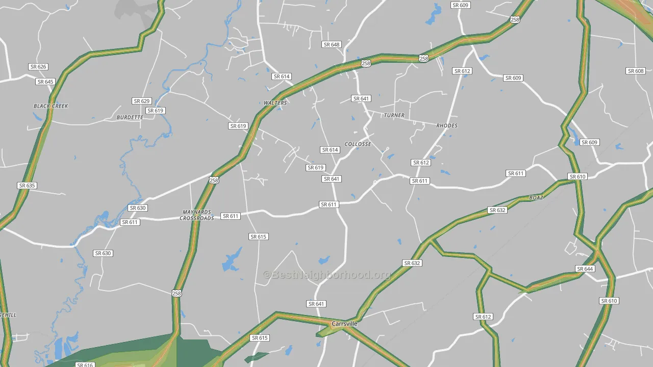 Carrsville, VA Map of Noise Levels in Carrsville