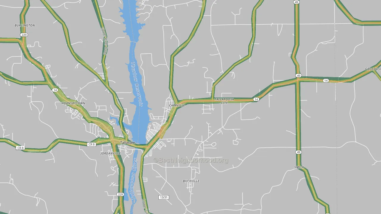 Carrville, AL Map of Noise Levels in Carrville