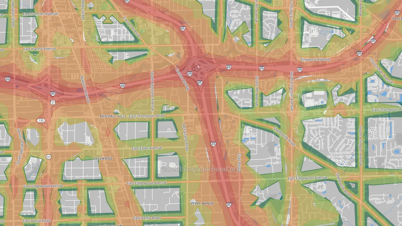 Carson Square, Indianapolis, IN Map of Noise Levels in Carson Square