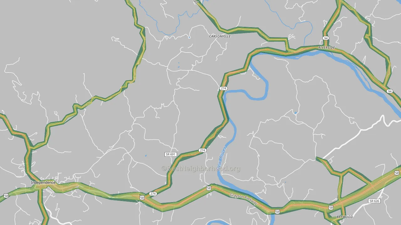 Carsonville, VA Map of Noise Levels in Carsonville