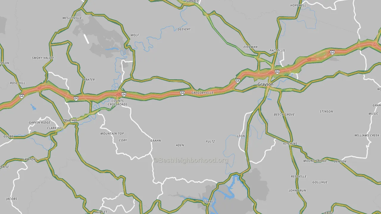 Carter County, KY Map of Noise Levels in Carter County