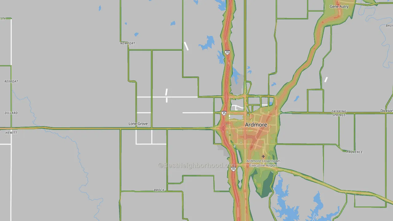 Carter County, OK Map of Noise Levels in Carter County