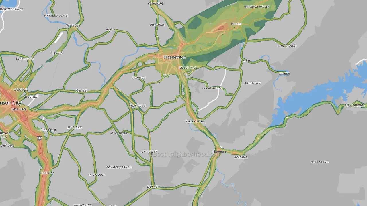 Carter County, TN Map of Noise Levels in Carter County