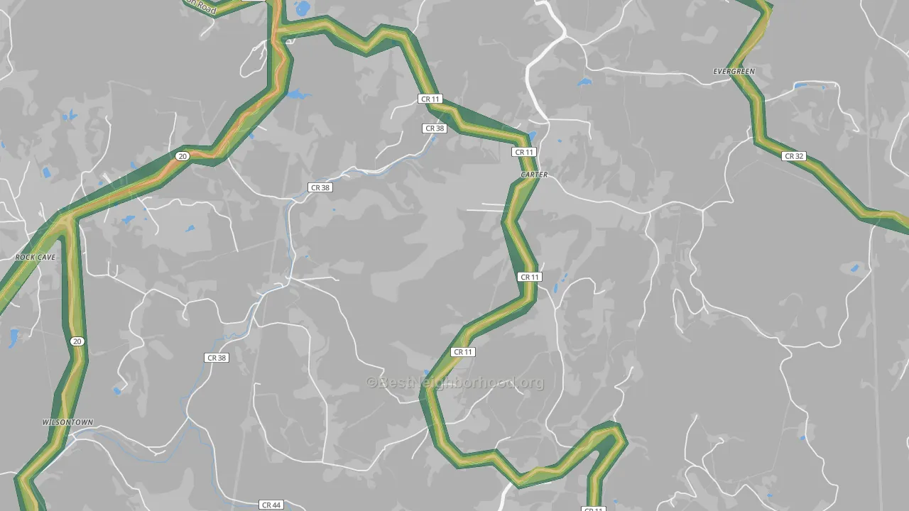 Carter, WV Map of Noise Levels in Carter