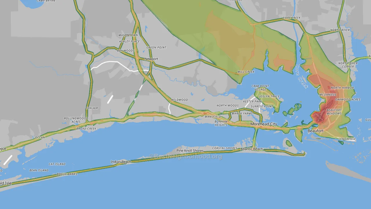 Carteret County, NC Map of Noise Levels in Carteret County