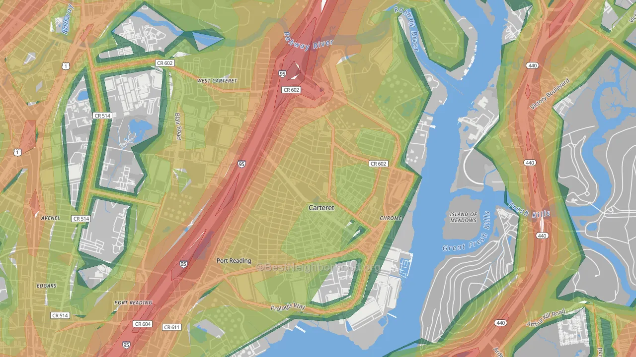 Carteret, NJ Map of Noise Levels in Carteret