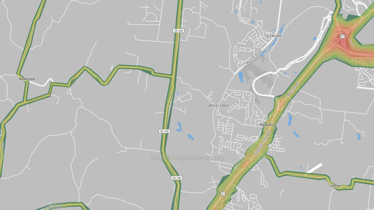 Carters Creek, TN Map of Noise Levels in Carters Creek