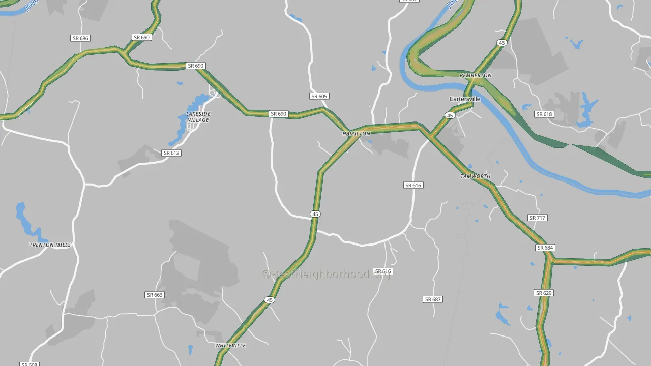 Cartersville, VA Map of Noise Levels in Cartersville