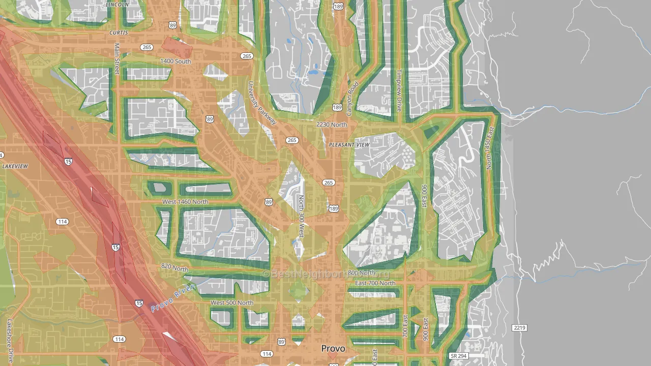 Carterville, Provo, UT Map of Noise Levels in Carterville