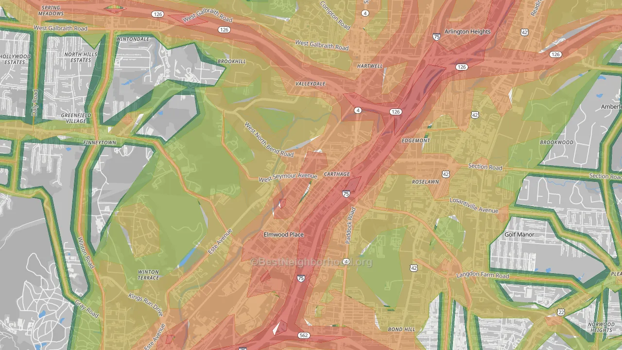 Carthage, Cincinnati, OH Map of Noise Levels in Carthage