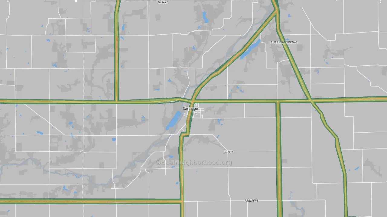 Carthage, IN Map of Noise Levels in Carthage
