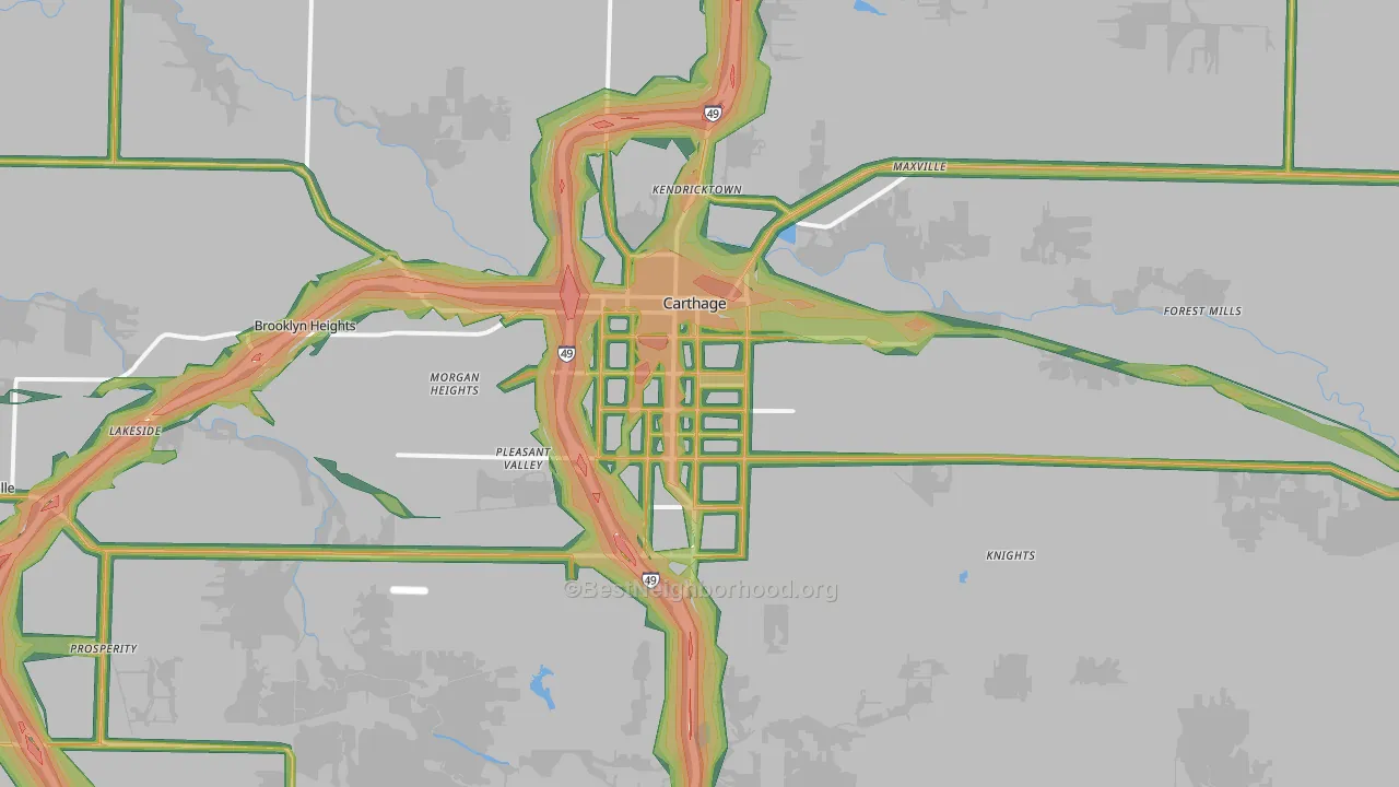 Carthage, MO Map of Noise Levels in Carthage