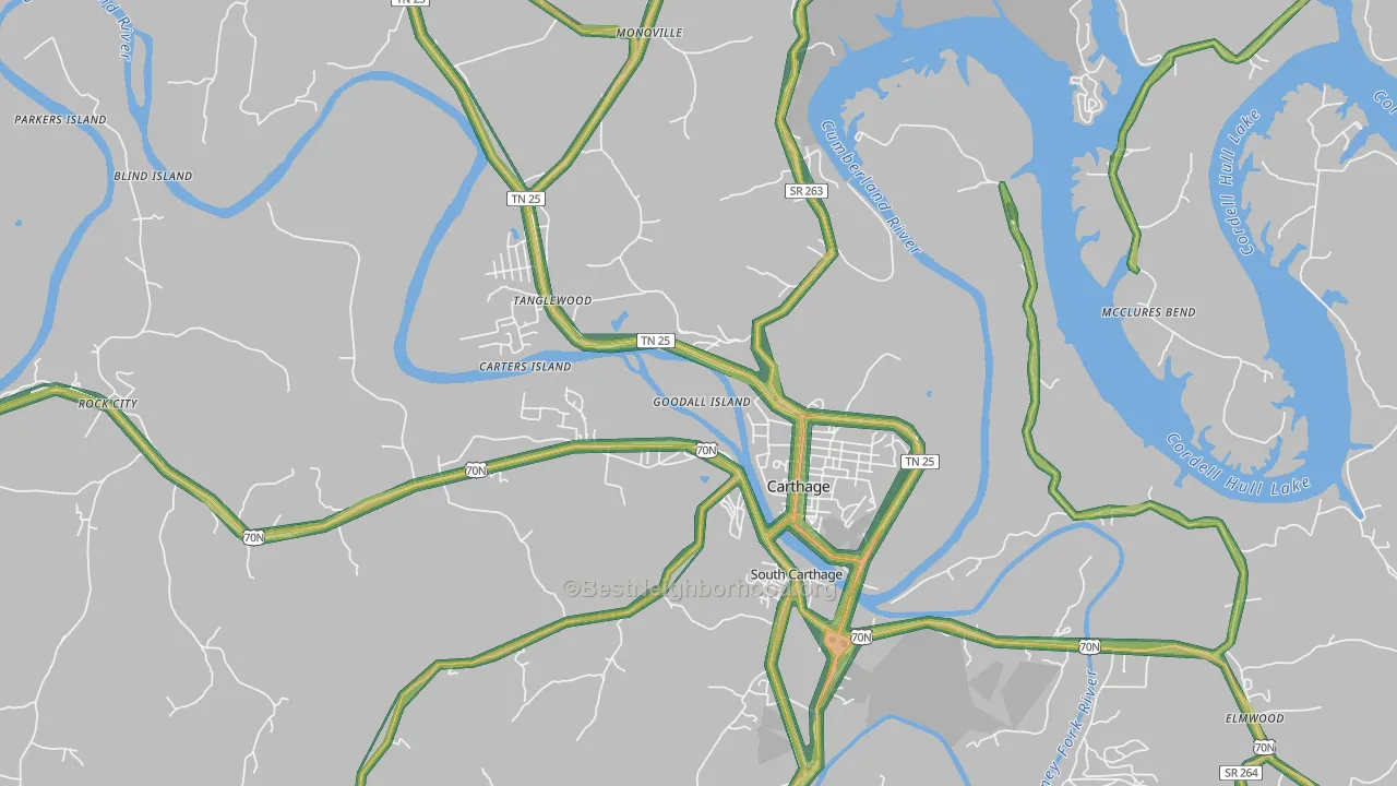Carthage, TN Map of Noise Levels in Carthage