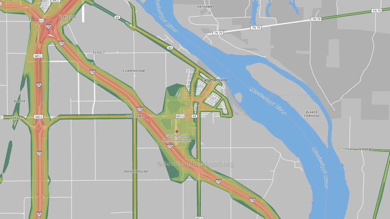 Caruthersville, MO Map of Noise Levels in Caruthersville