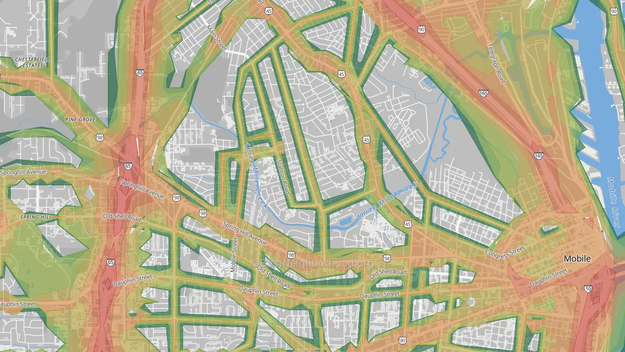 Carver, Mobile, AL Map of Noise Levels in Carver