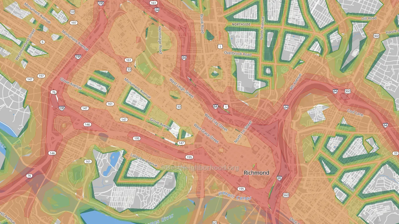 Carver-Richmond, Richmond, VA Map of Noise Levels in Carver-Richmond