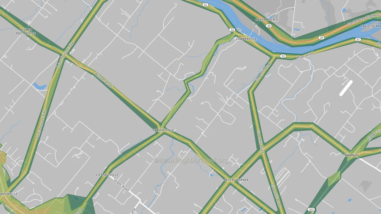 Carversville, PA Map of Noise Levels in Carversville