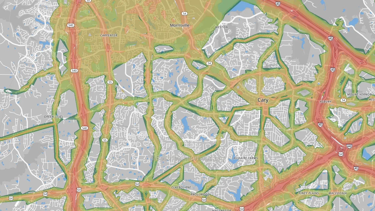 Cary, NC Map of Noise Levels in Cary