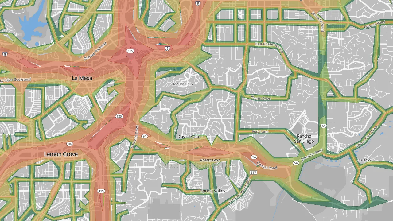 Casa de Oro-Mount Helix, CA Map of Noise Levels in Casa de Oro-Mount Helix