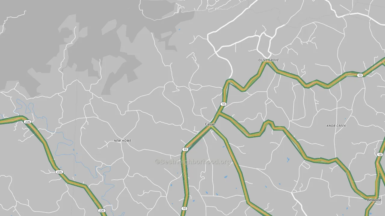 Casar, NC Map of Noise Levels in Casar