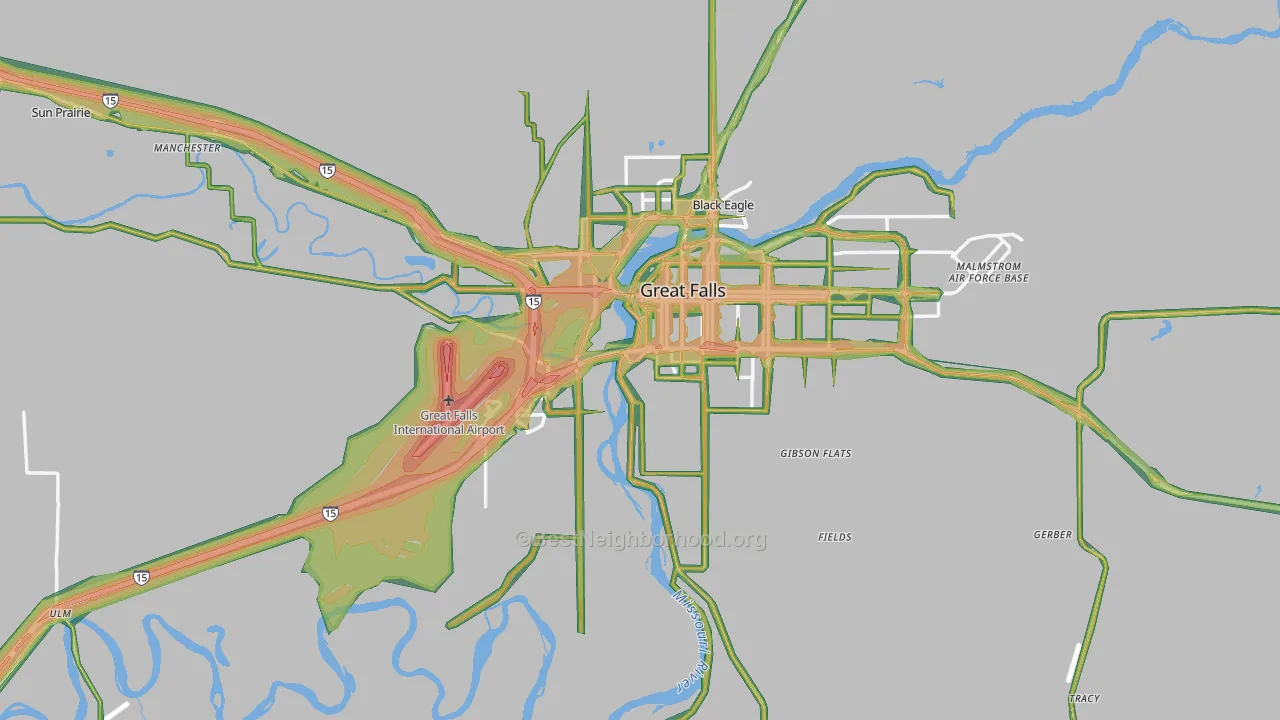 Cascade County, MT Map of Noise Levels in Cascade County