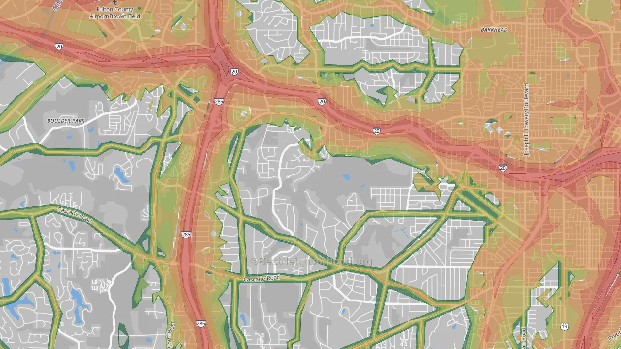 Cascade Heights, Atlanta, GA Map of Noise Levels in Cascade Heights
