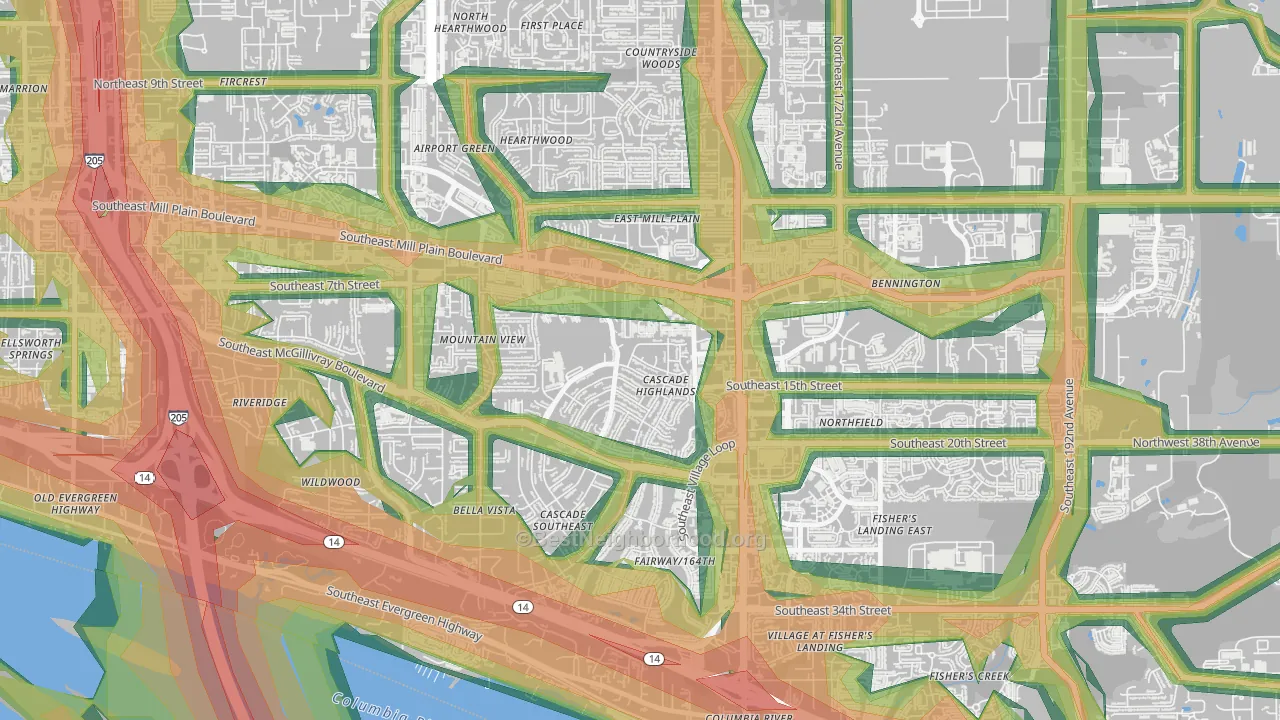 Cascade Highlands, Vancouver, WA Map of Noise Levels in Cascade Highlands