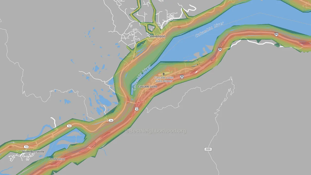 Cascade Locks, OR Map of Noise Levels in Cascade Locks