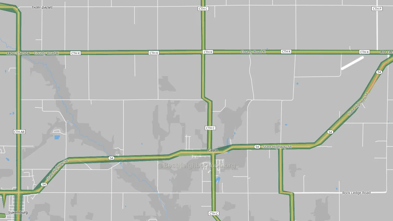 Casco, WI Map of Noise Levels in Casco