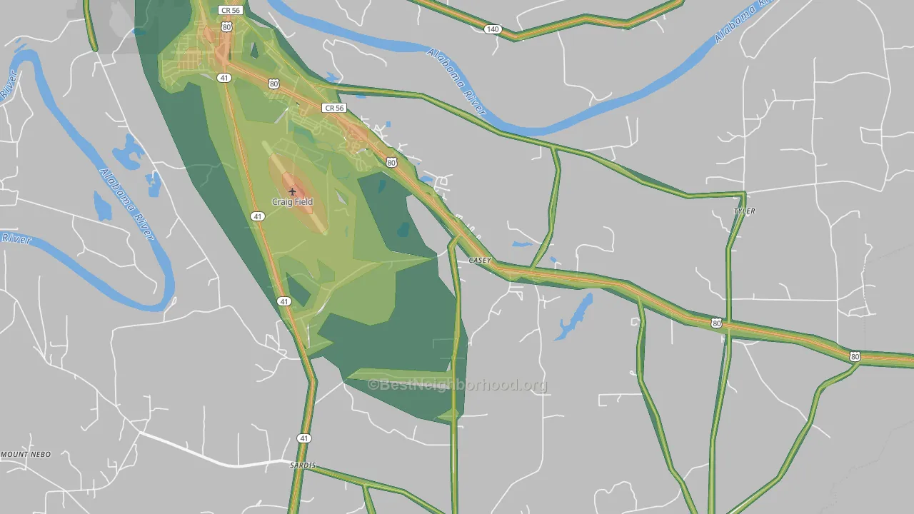 Casey, AL Map of Noise Levels in Casey