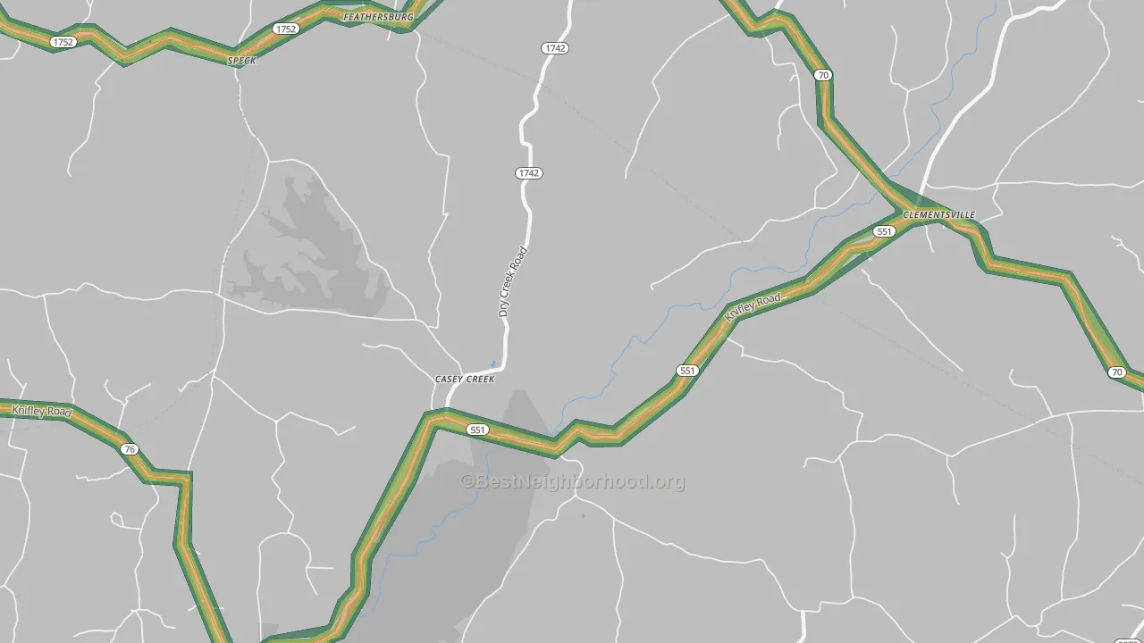 Casey Creek, KY Map of Noise Levels in Casey Creek