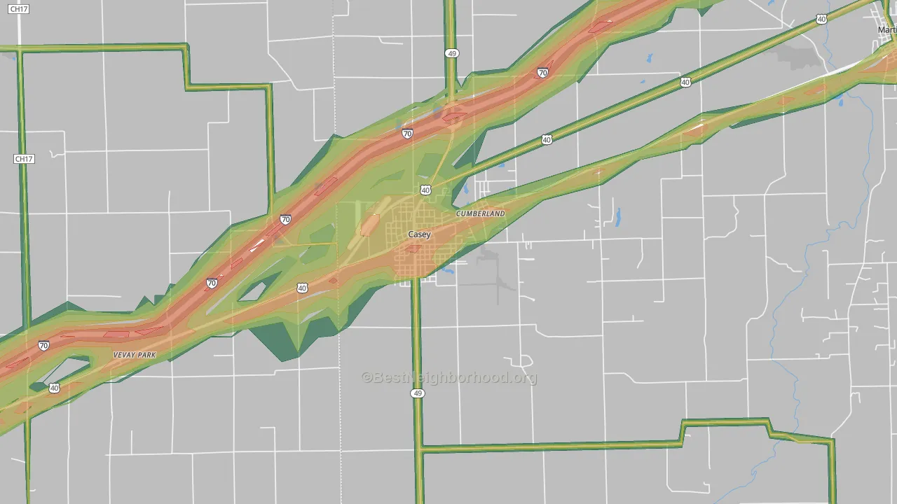 Casey, IL Map of Noise Levels in Casey