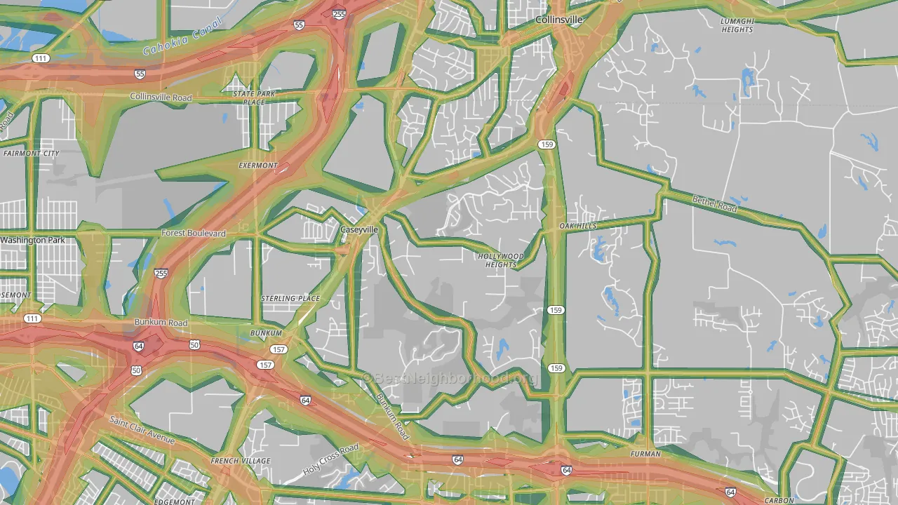 Caseyville, IL Map of Noise Levels in Caseyville