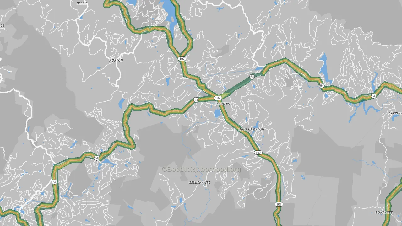 Cashiers, NC Map of Noise Levels in Cashiers